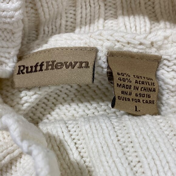 Ruff Hewn Chunky Knit Cream Turtleneck Sweater With Rolled Cuffs & Ribbed Hem L - Picture 7 of 7